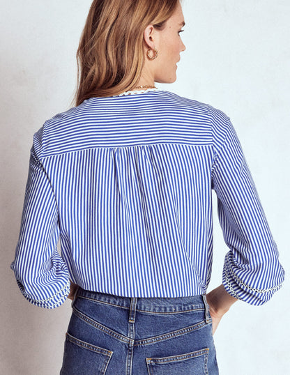 Trim Detail Jersey Shirt-Bright Blue, Ivory Stripe-4