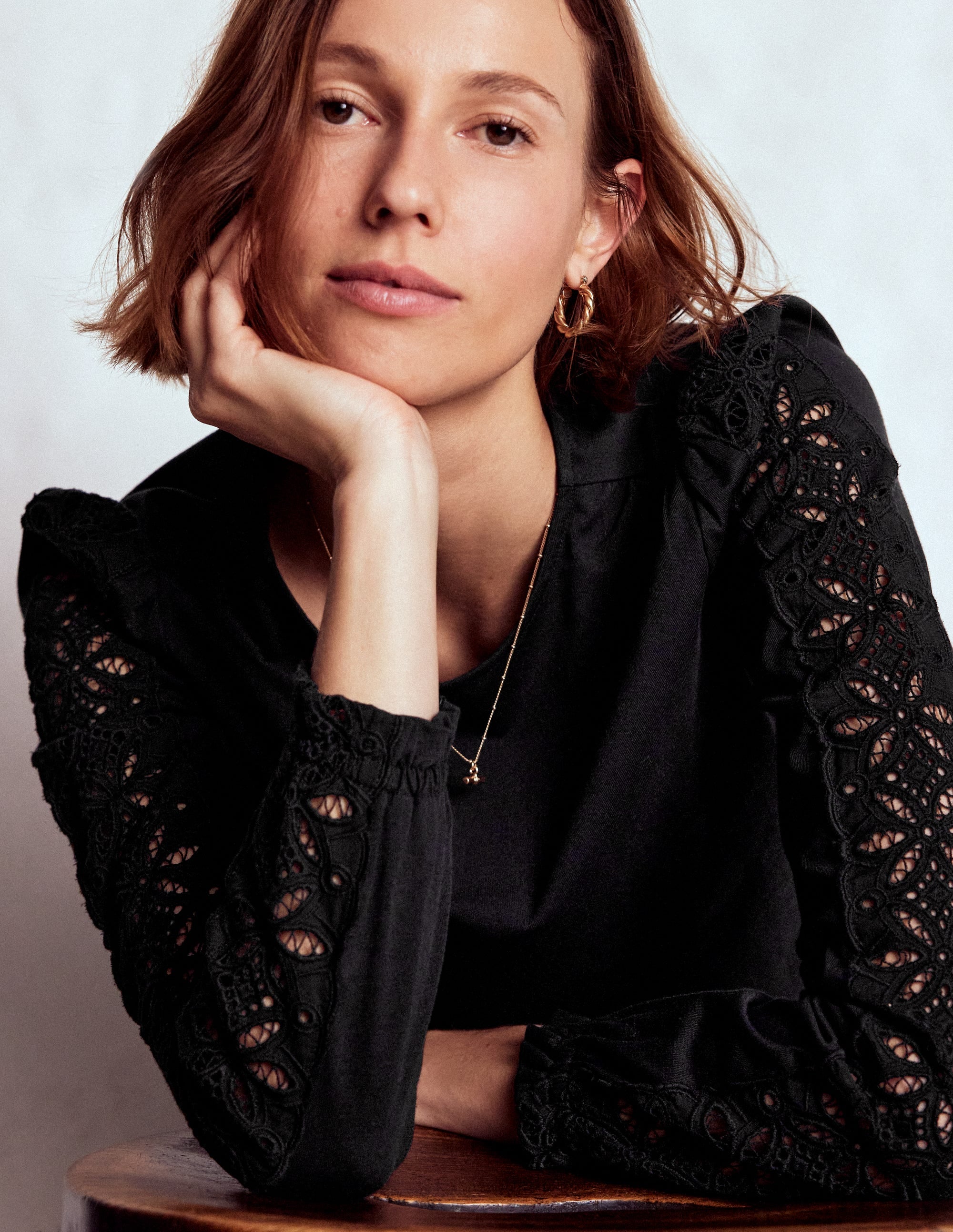 Scarlett Broderie Trim Top-Black - Image 1