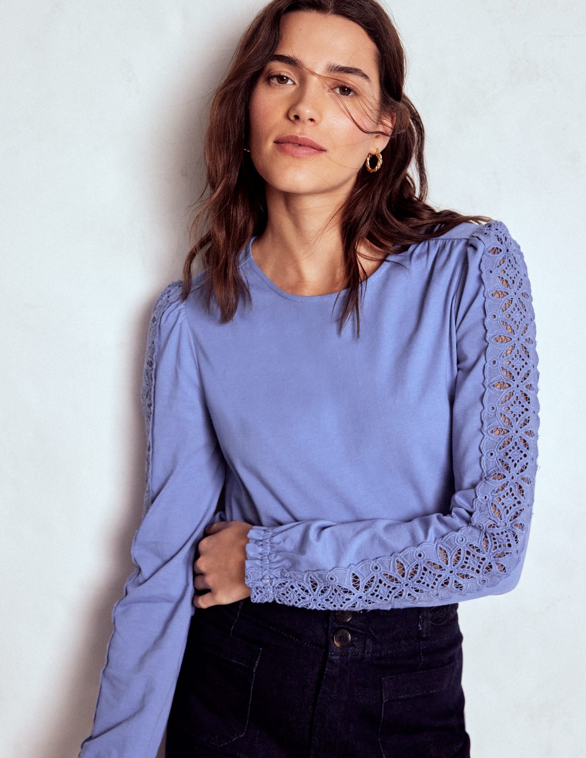 Scarlett Broderie Trim Top-Soft Blue - Image 1