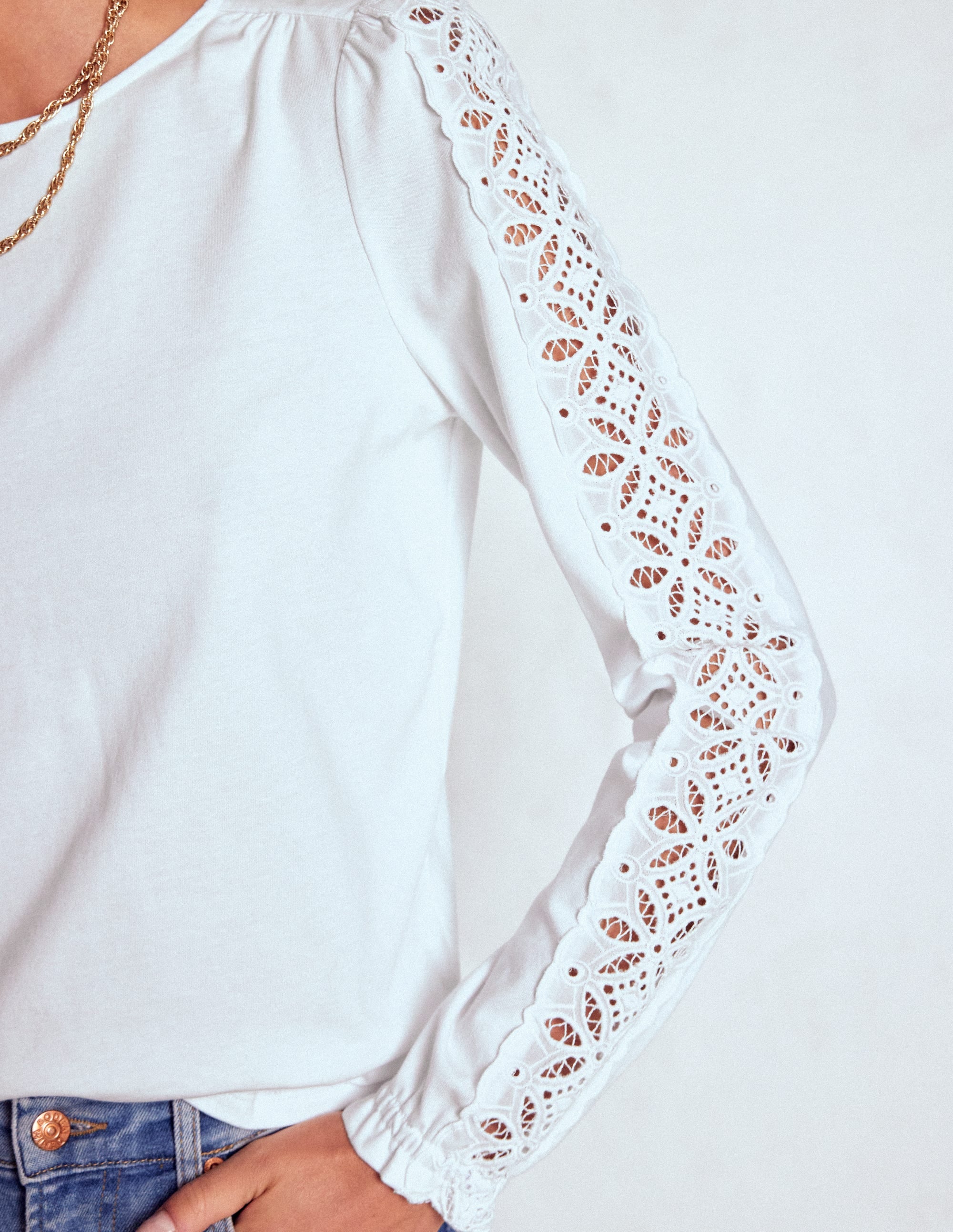 Scarlett Broderie Trim Top-White - Image 3