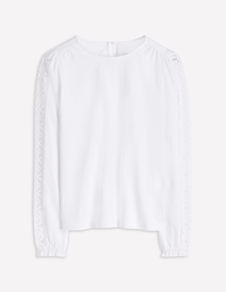 Scarlett Broderie Trim Top-White