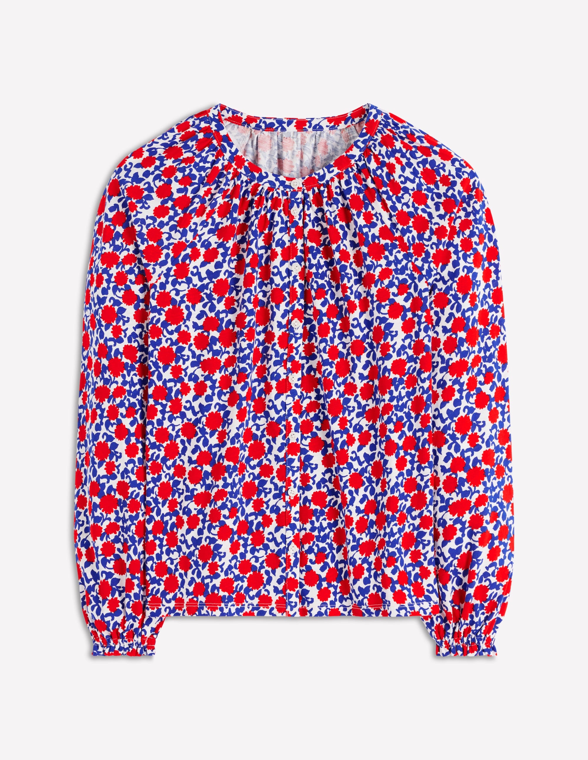 Isla Long Sleeve Jersey Shirt-Poppy Red, Floweret Vine - Image 7