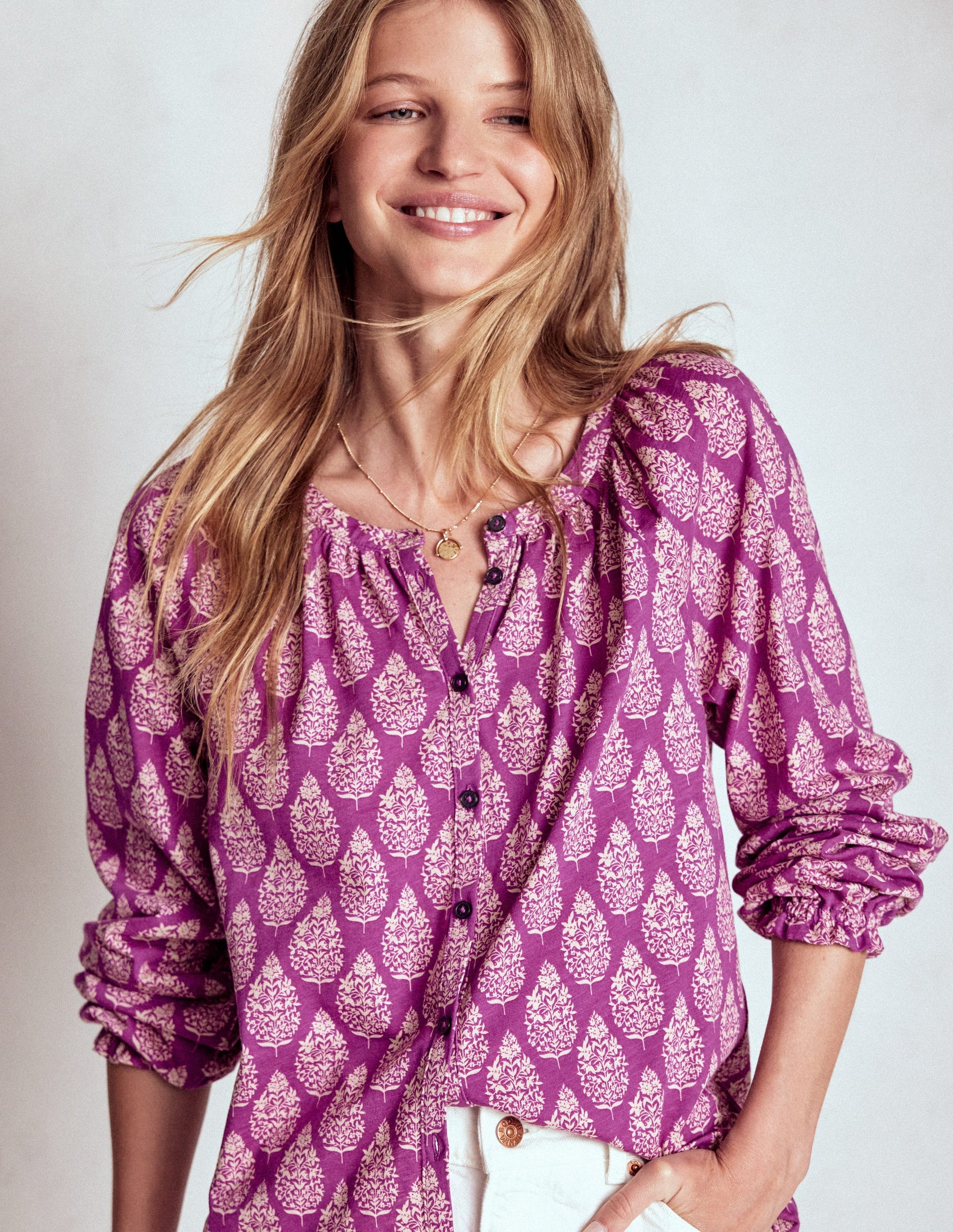 Isla Long Sleeve Jersey Shirt-Purple, Wildflower Bouquet-1