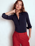 Collared Placket Jersey Shirt-Navy
