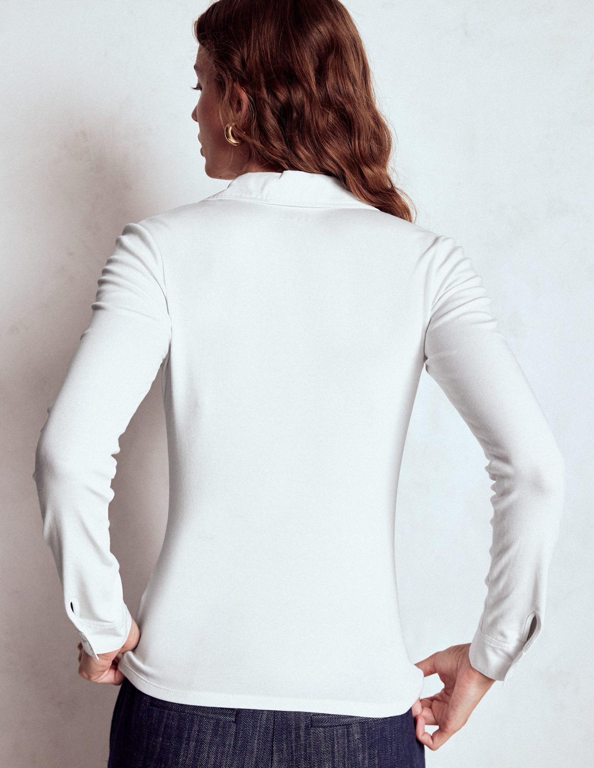 Collared Placket Jersey Shirt-White-3