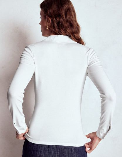 Collared Placket Jersey Shirt-White-3