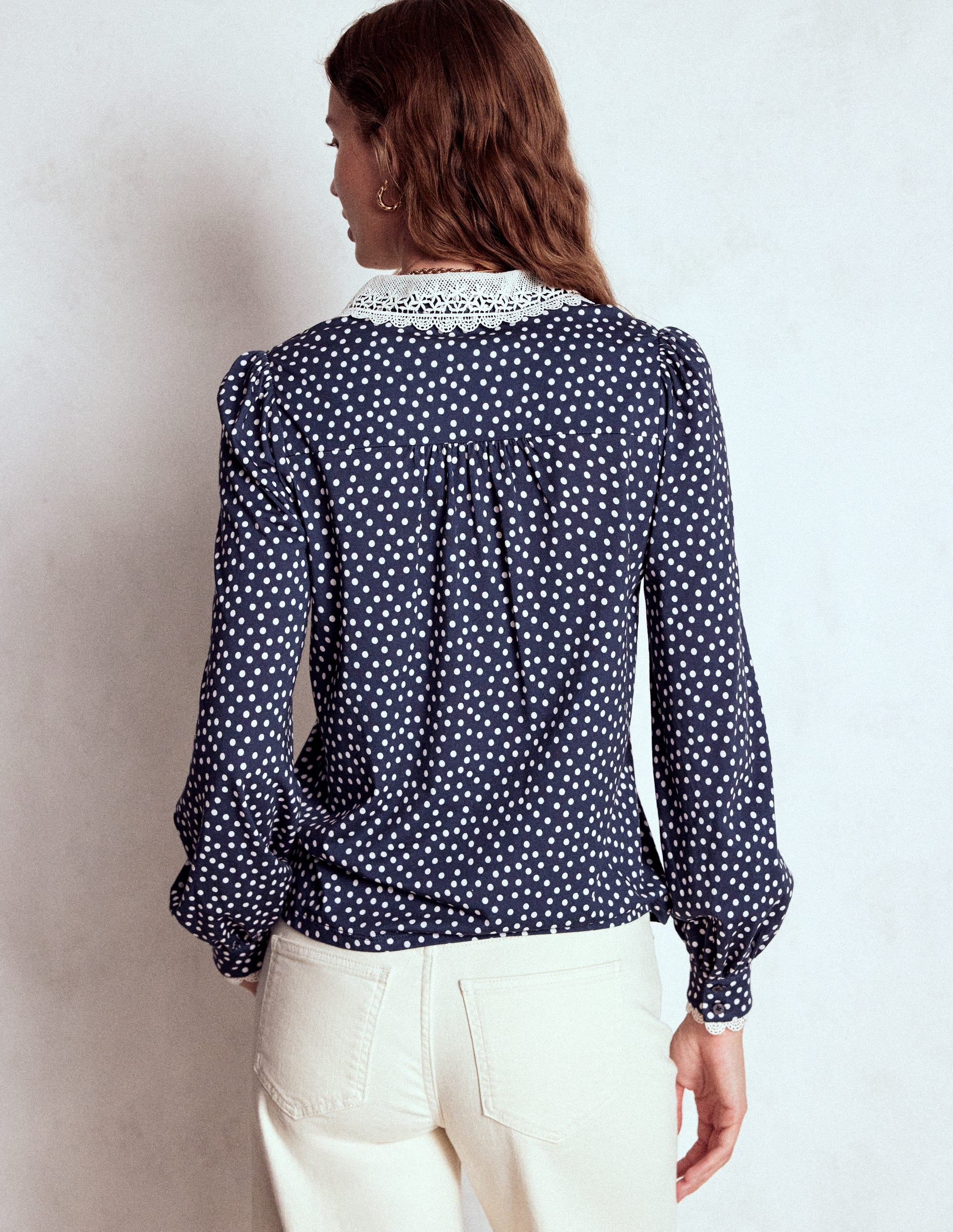 Lace Collar Blouse-Navy - Image 3