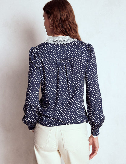 Lace Collar Blouse-Navy-4