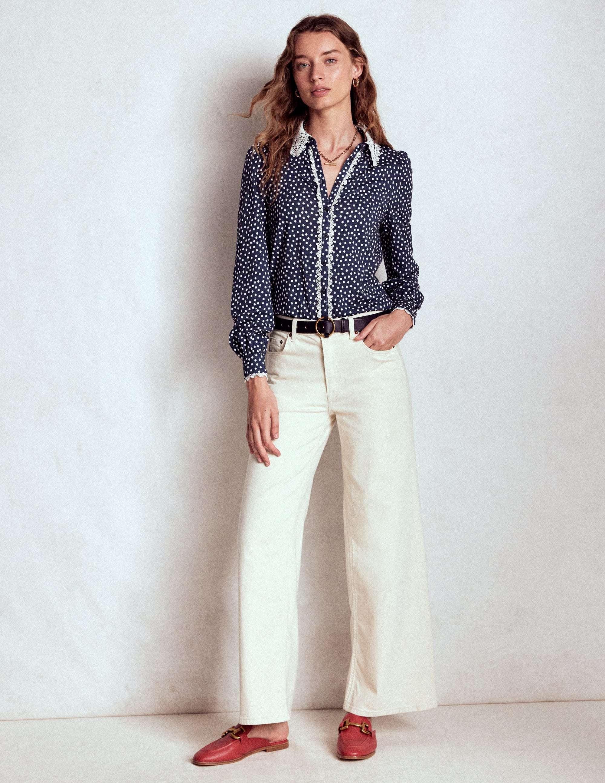Lace Collar Blouse-Navy - Image 4