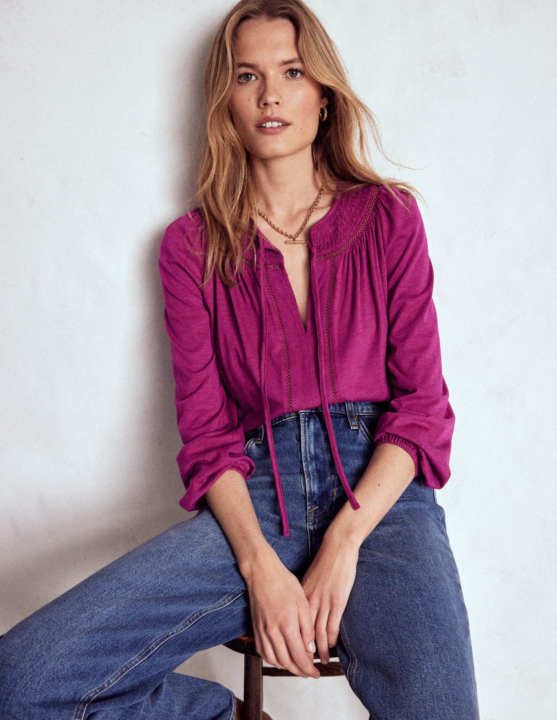 Georgia Smocked Jersey Top-Rich Magenta-1