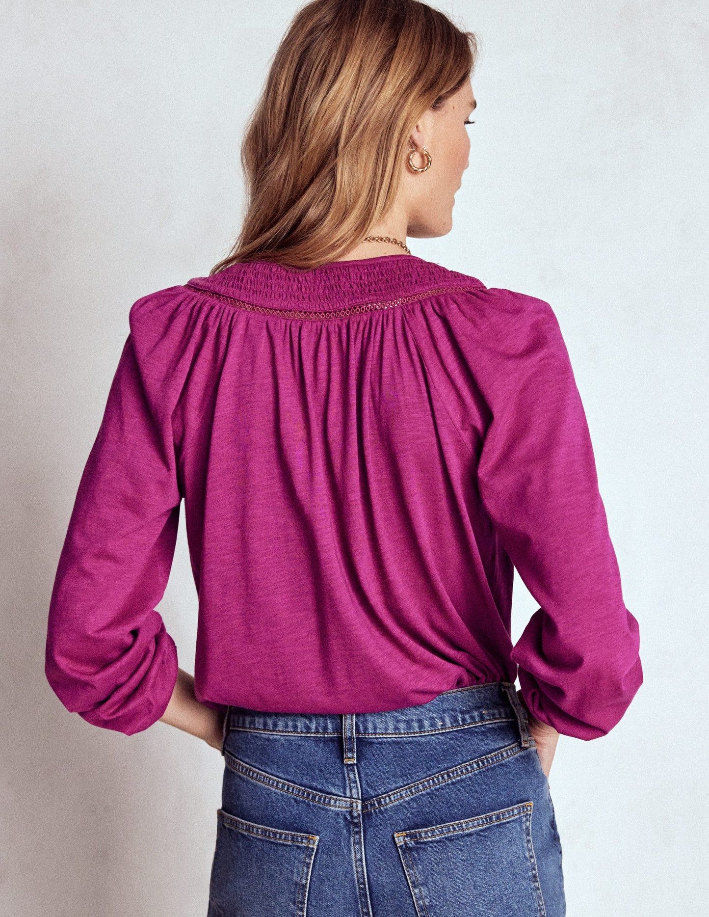 Georgia Smocked Jersey Top-Rich Magenta