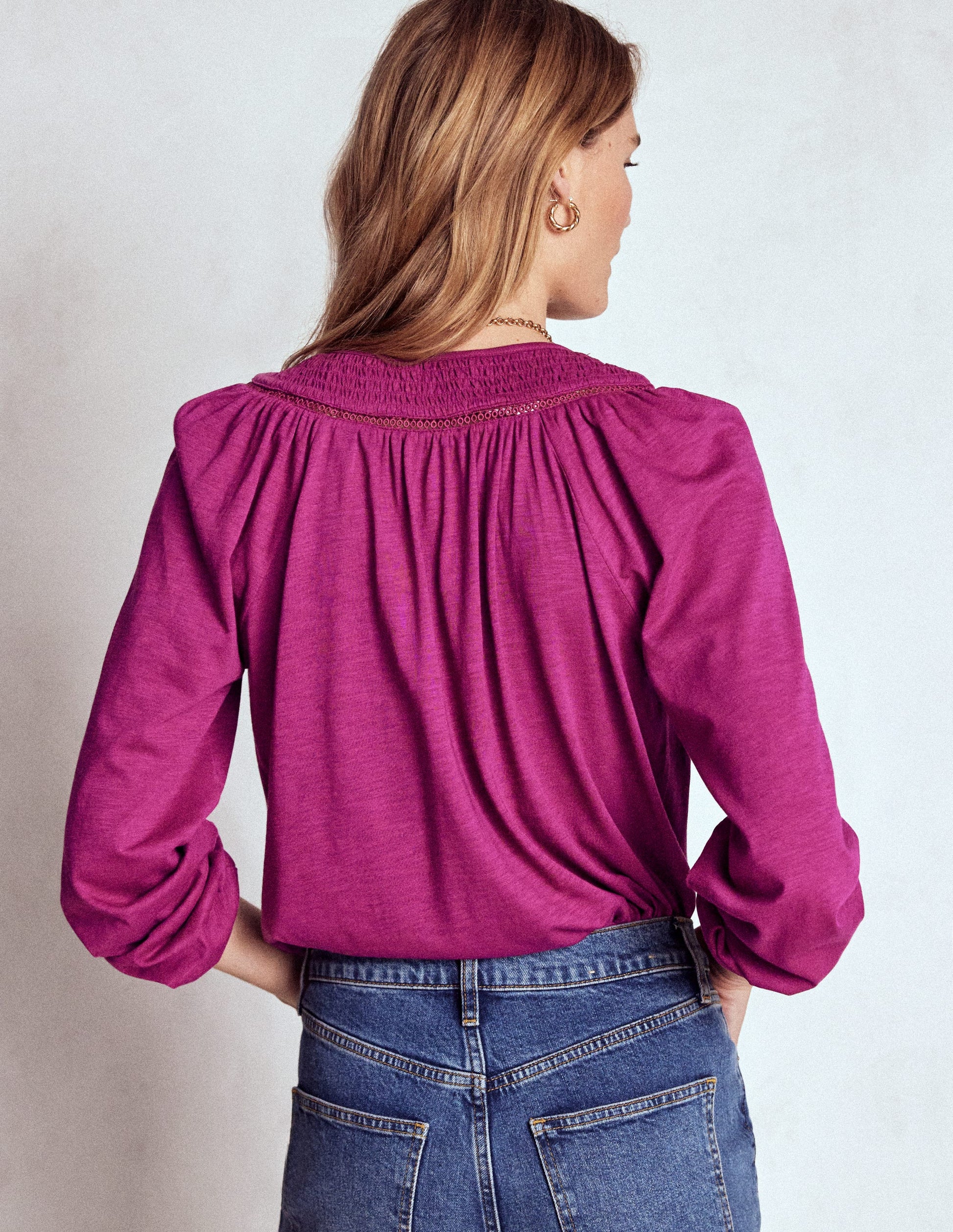 Georgia Smocked Jersey Top-Rich Magenta-3