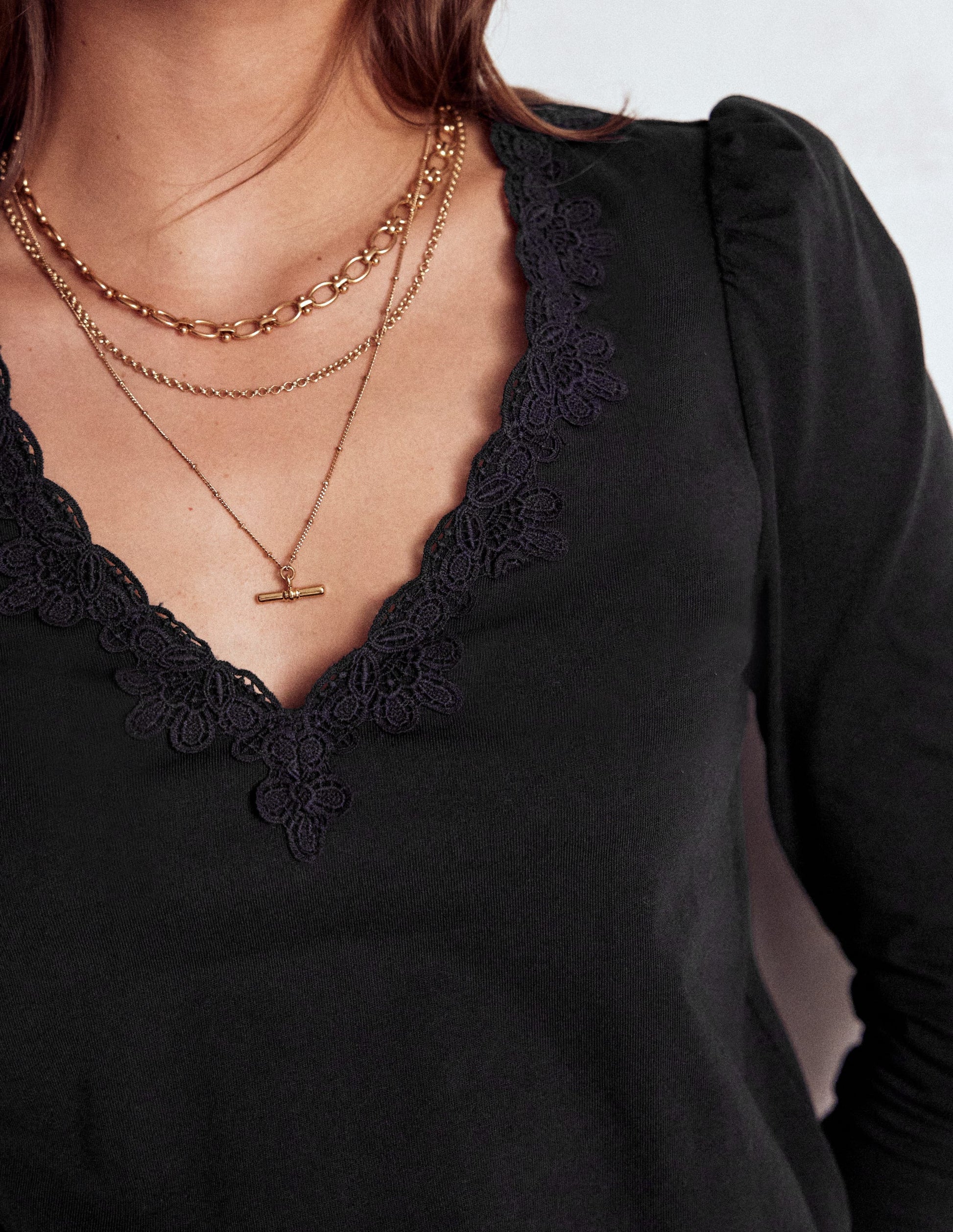 Flora Lace V-neck Top-Black-2