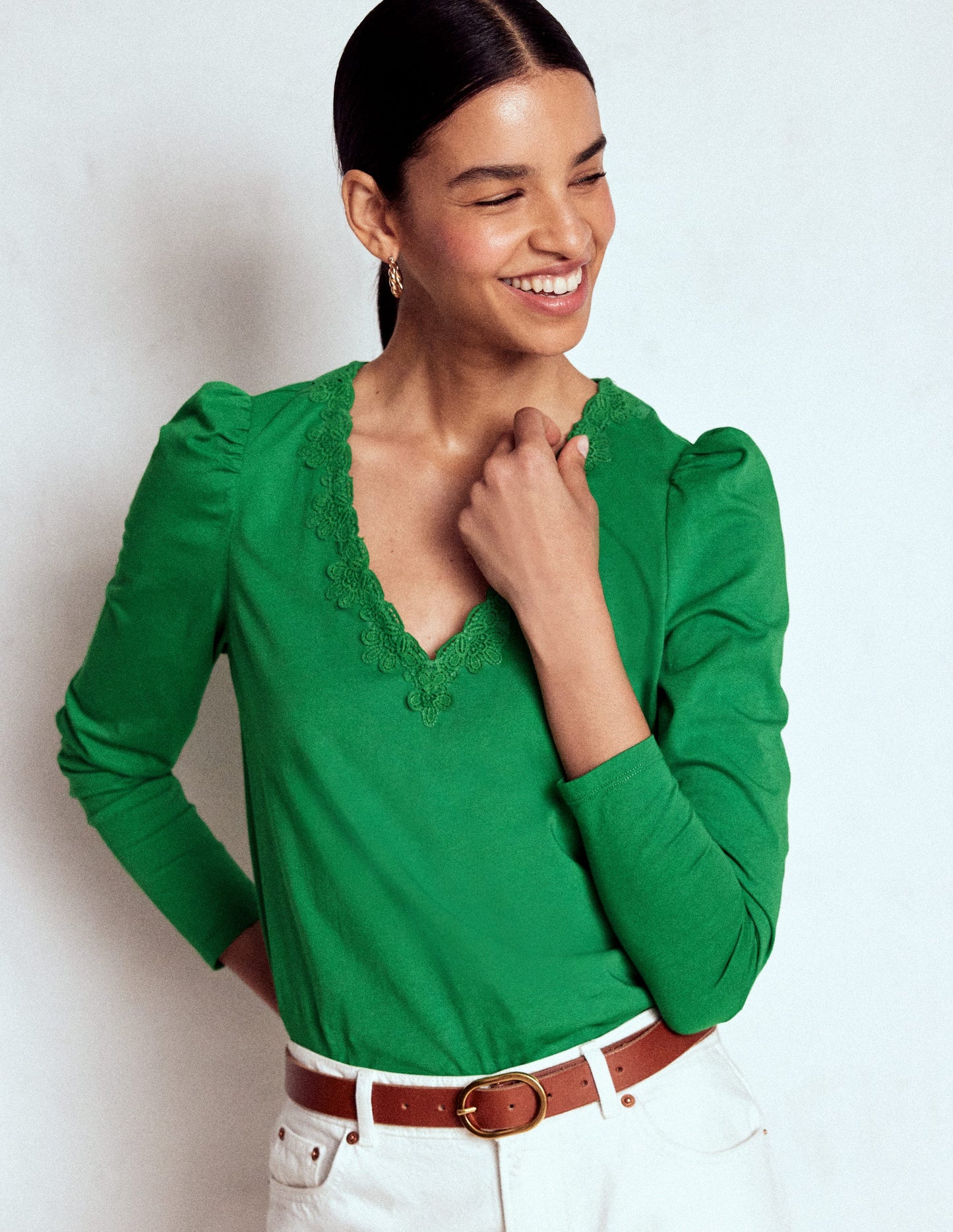 Flora Lace V-neck Top-Highland Green