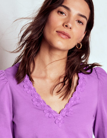 Flora Lace V-neck Top-Amethyst Purple