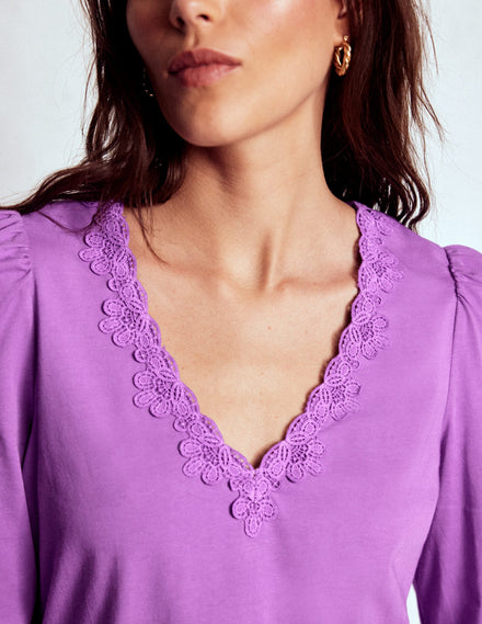 Flora Lace V-neck Top-Amethyst Purple