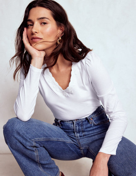 Flora Lace V-neck Top-White
