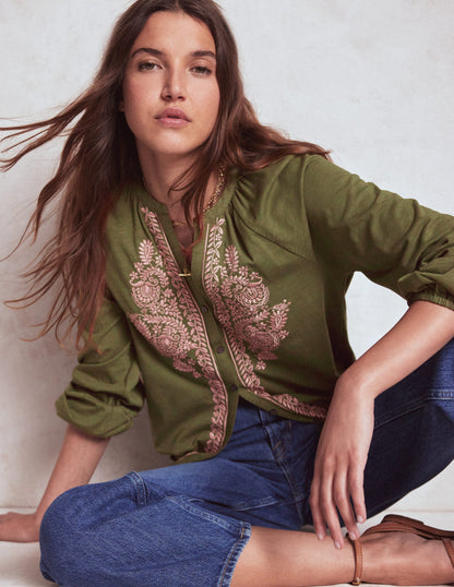 Alma Embroidered Shirt-Woodland Green-1