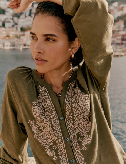 Alma Embroidered Shirt-Woodland Green-2