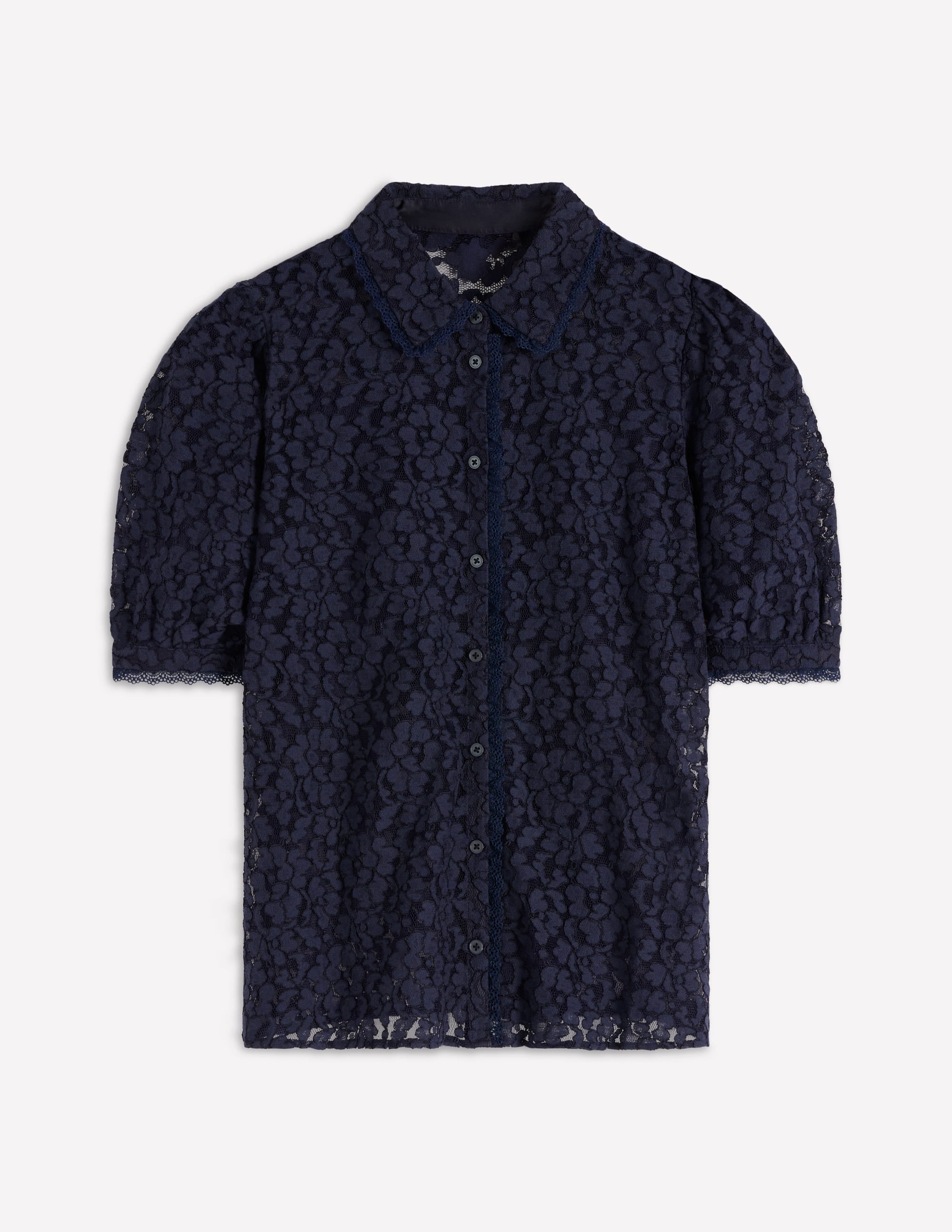 Short Sleeve Lace Blouse-Navy - Image 7