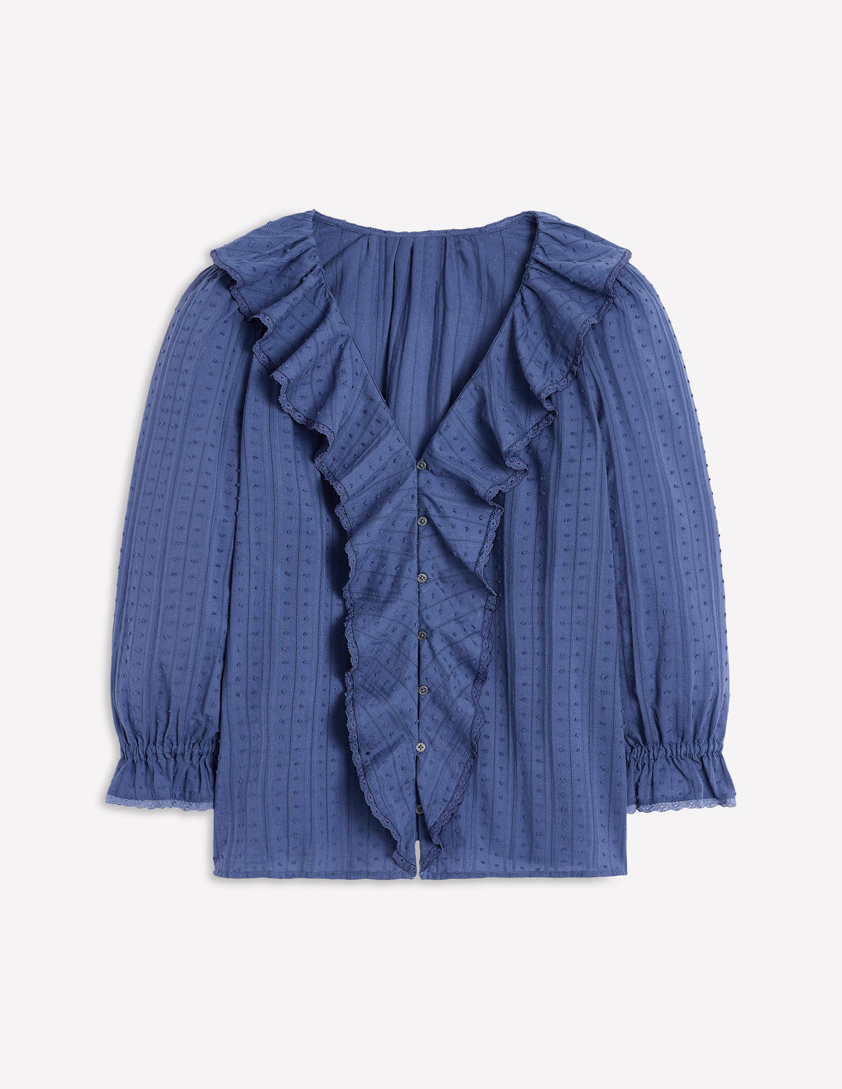 Eliza Ruffle V-Neck Blouse-Denim Blue - Image 5