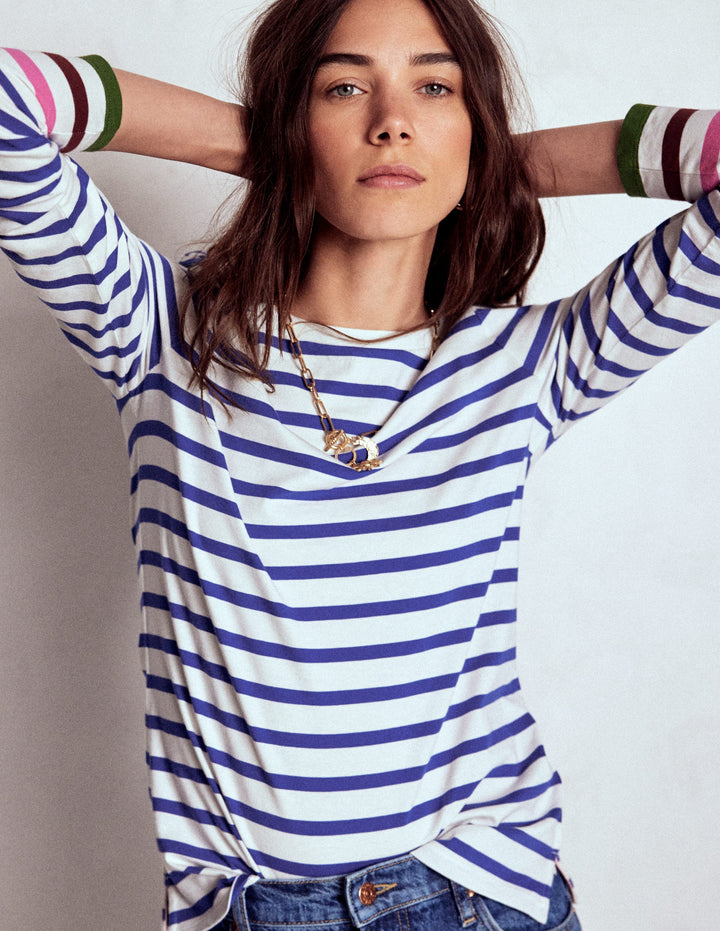 Olivia Long Sleeve Breton-Kingfisher Blue, Multi Cuff