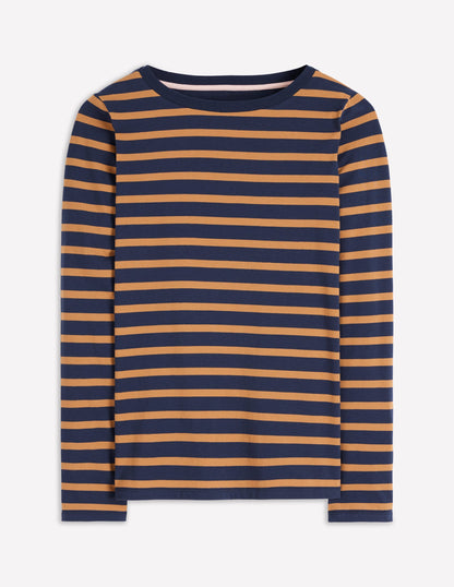 Olivia Long Sleeve Breton-Navy, Camel Stripe-4