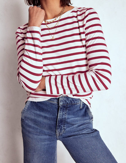 Olivia Long Sleeve Breton-Deep Wisteria Stripe