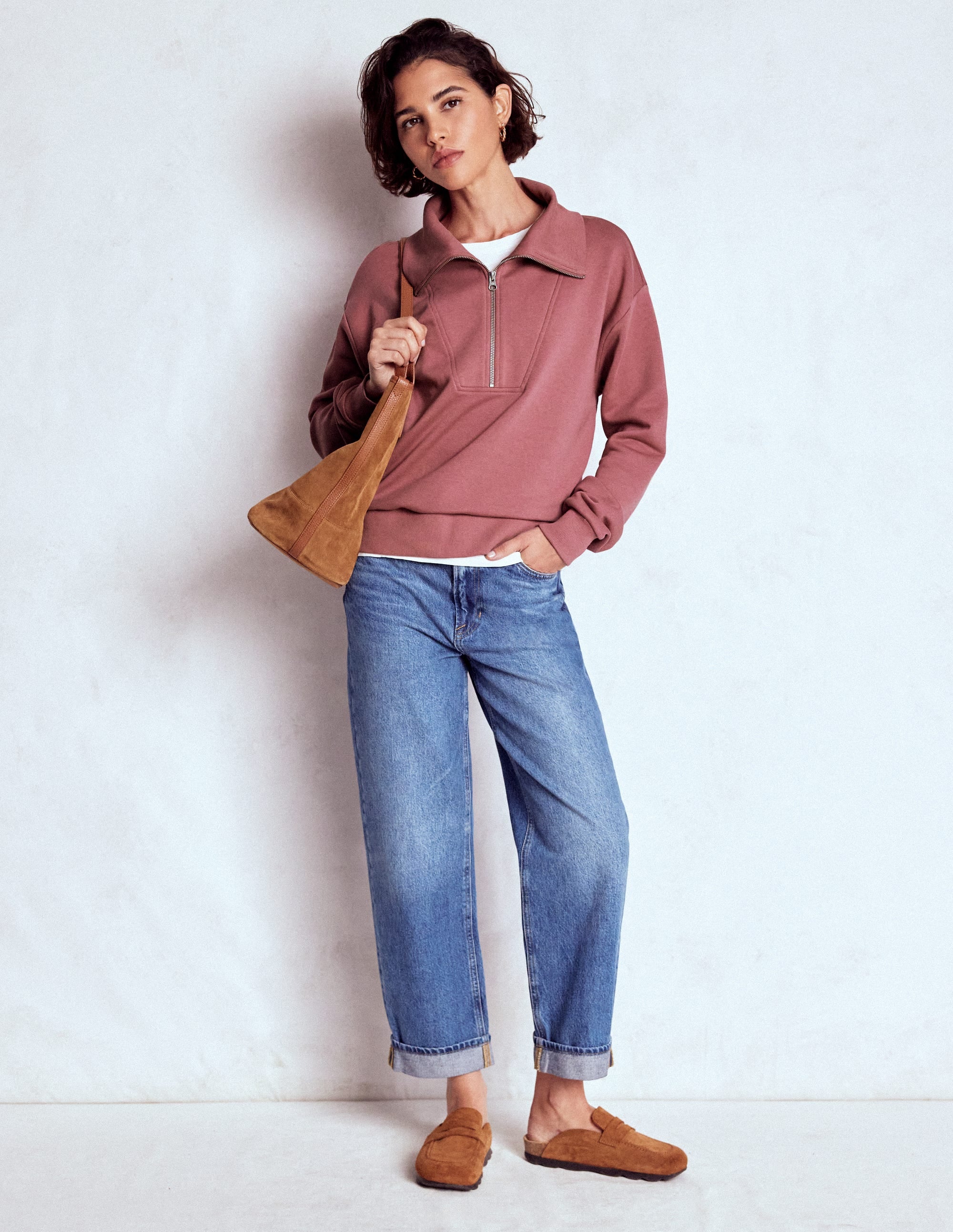Panelled Half-zip Sweatshirt-Blushing Rose - Image 4