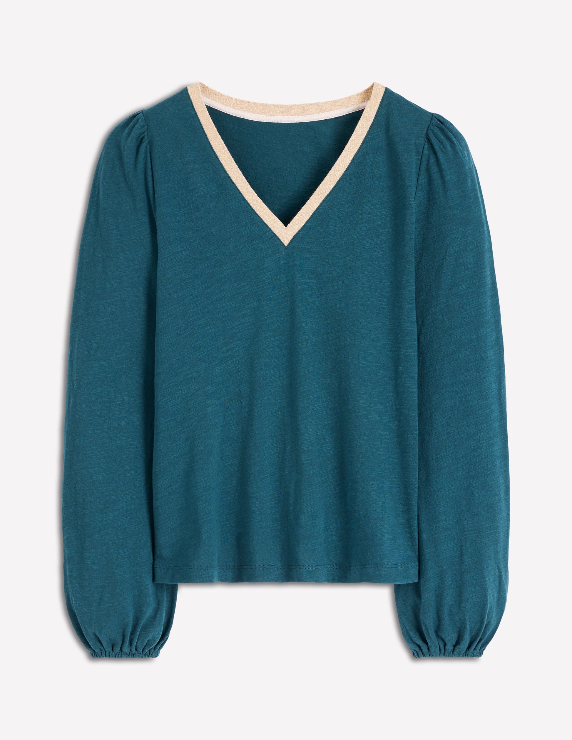 Metallic Trim Long Sleeve Top-Midnight Teal-5