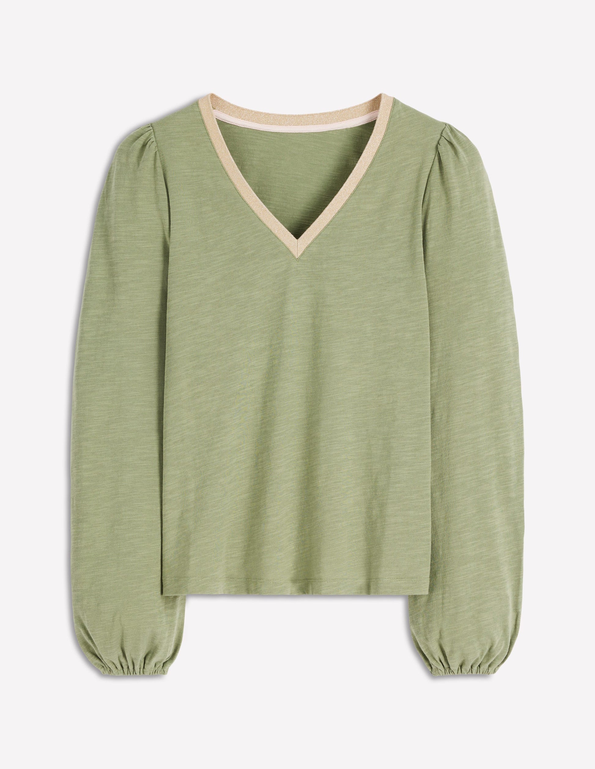 Metallic Trim Long Sleeve Top-Larch Green-5