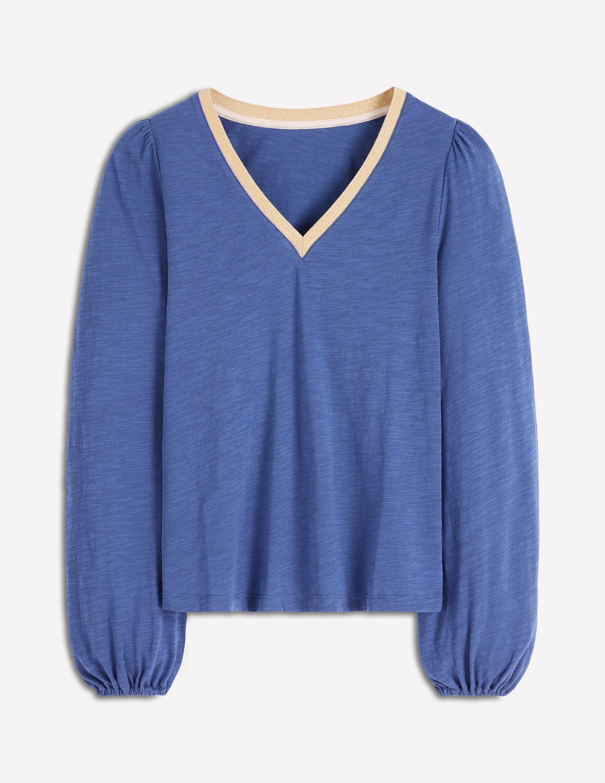 Metallic Trim Long Sleeve Top-True Navy-5