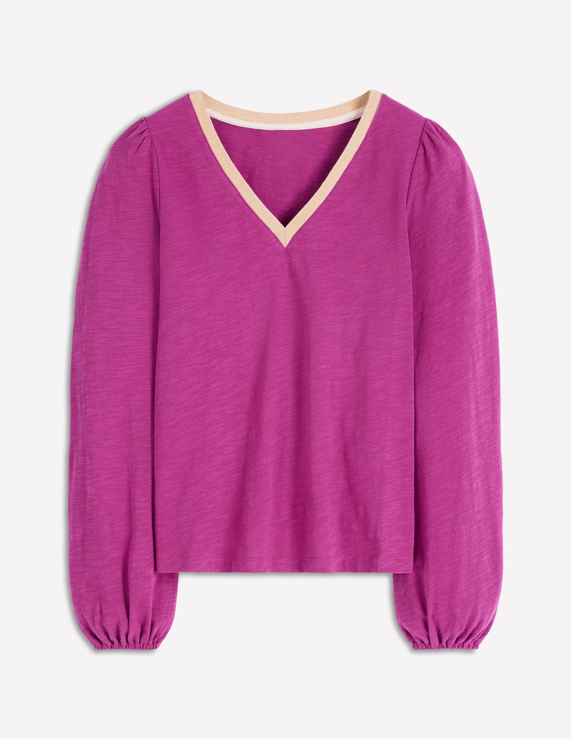Metallic Trim Long Sleeve Top-Rich Magenta-5