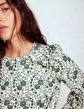 Embroidered Cotton Top-Ivory