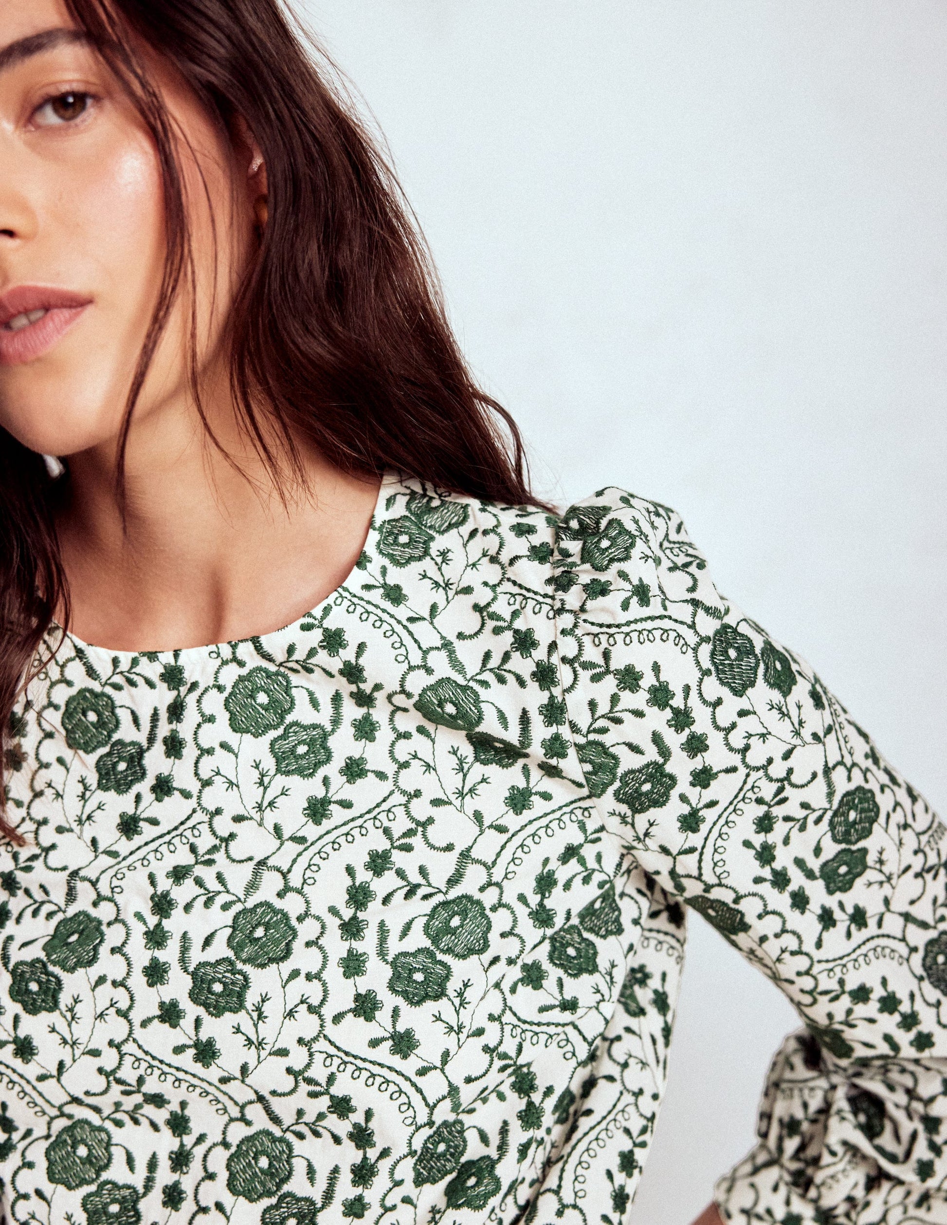 Embroidered Cotton Top-Ivory-1