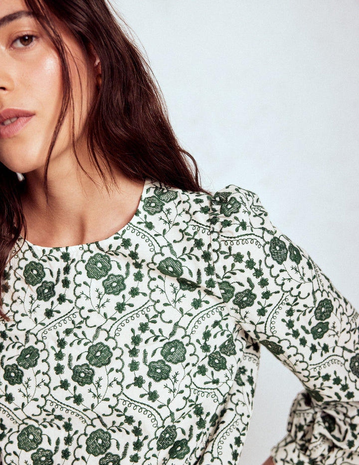 Embroidered Cotton Top-Ivory