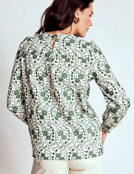 Embroidered Cotton Top-Ivory