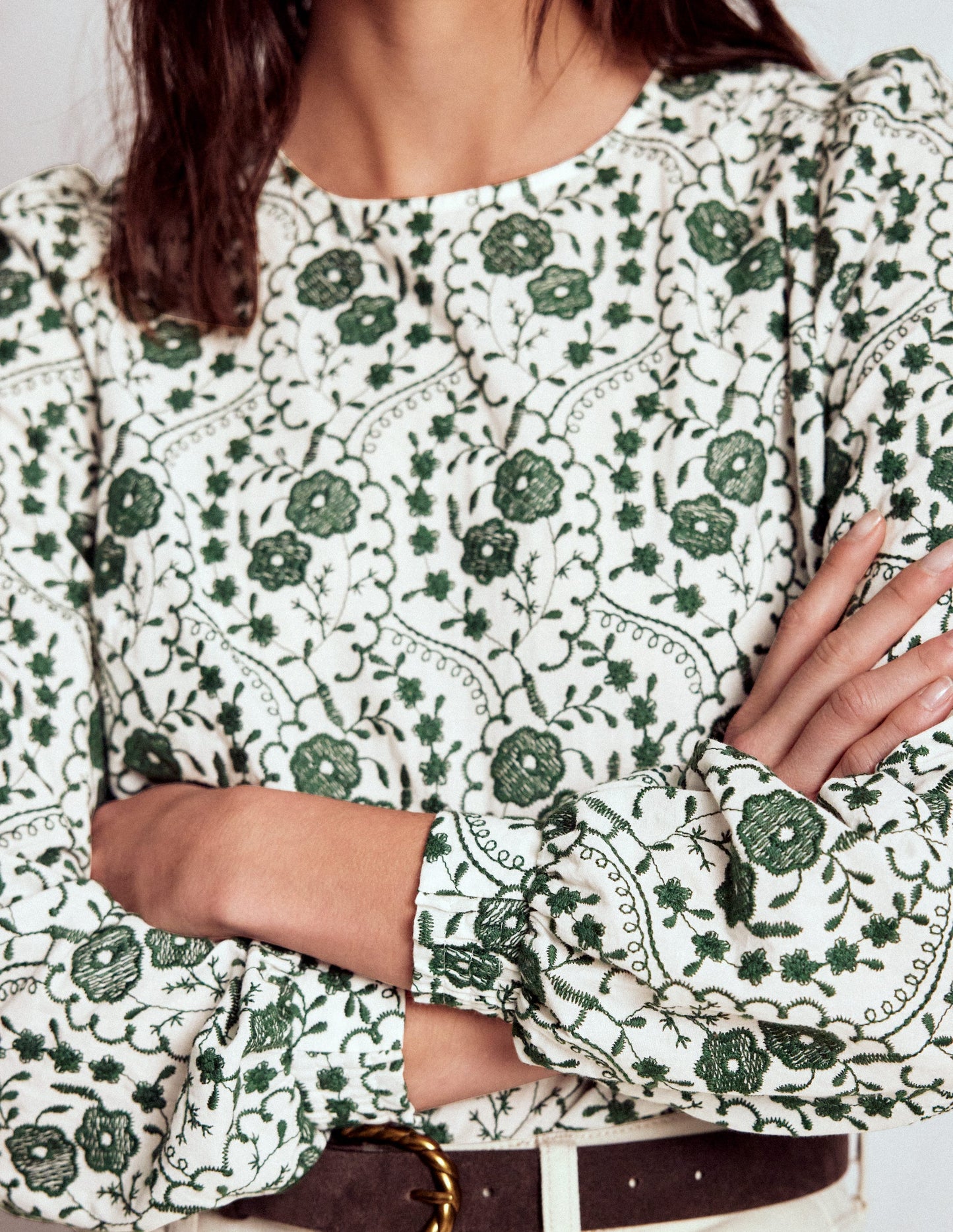 Embroidered Cotton Top-Ivory