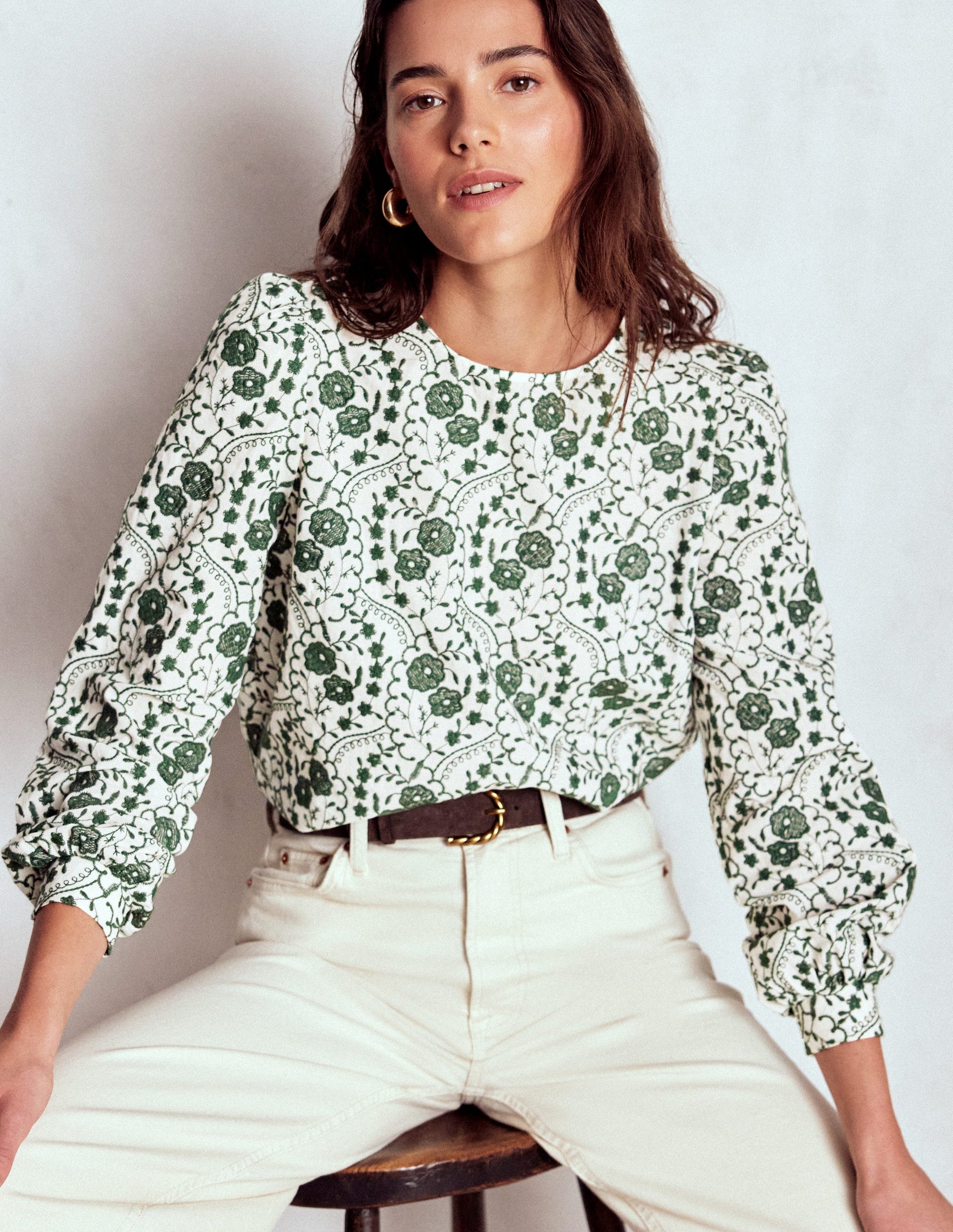 Embroidered Cotton Top-Ivory-4