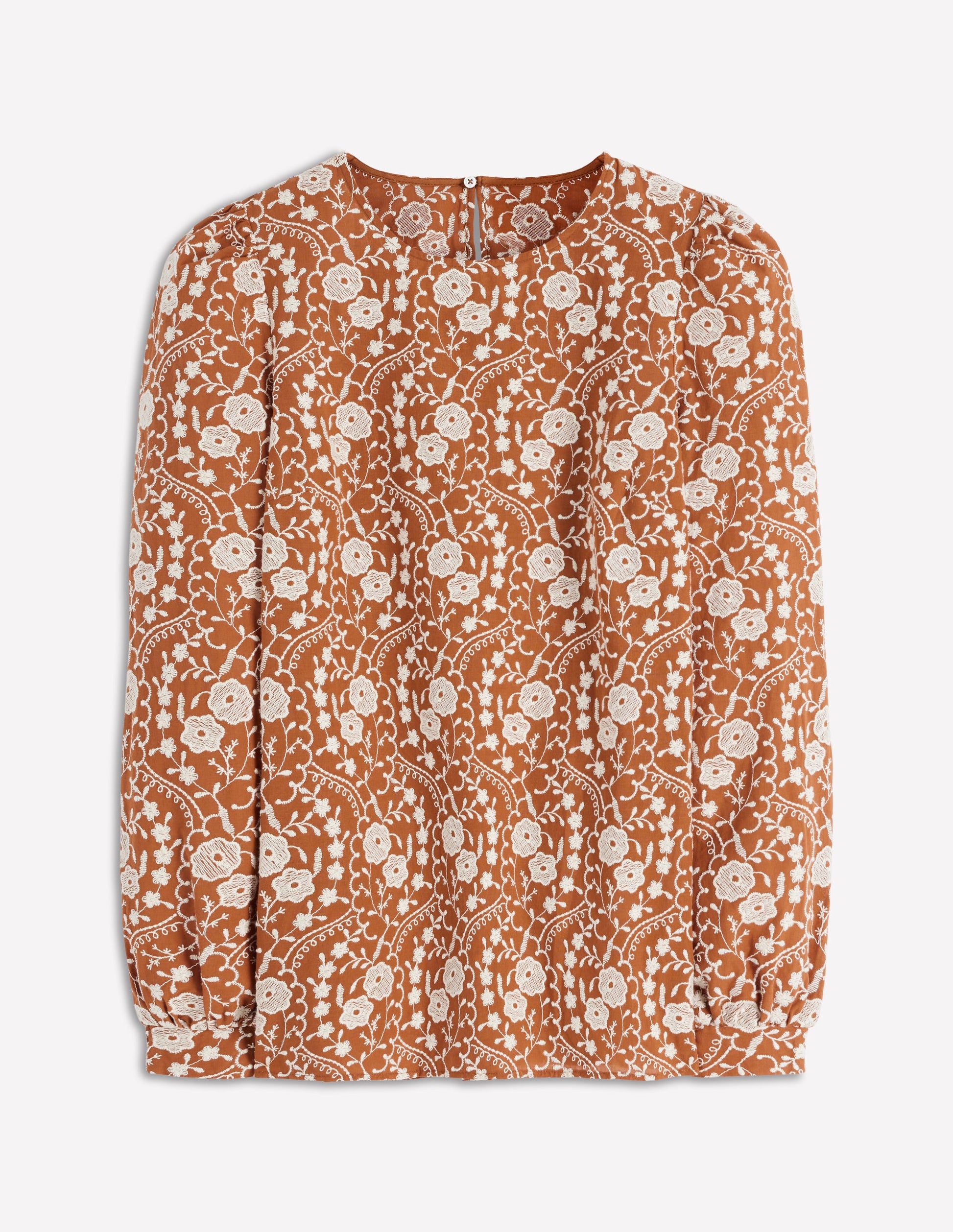 Embroidered Cotton Top-Brown-7