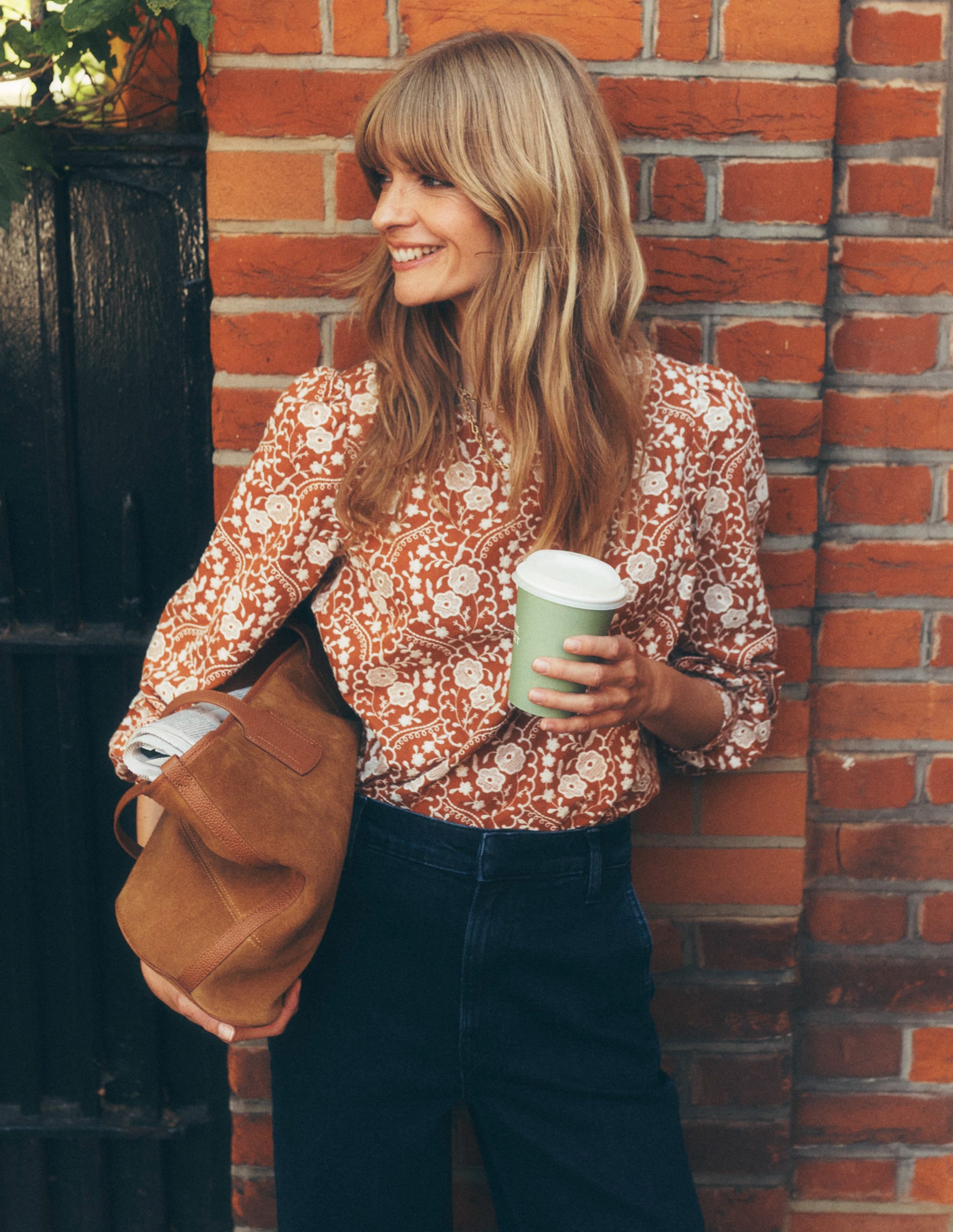 Embroidered Cotton Top-Brown - Image 6