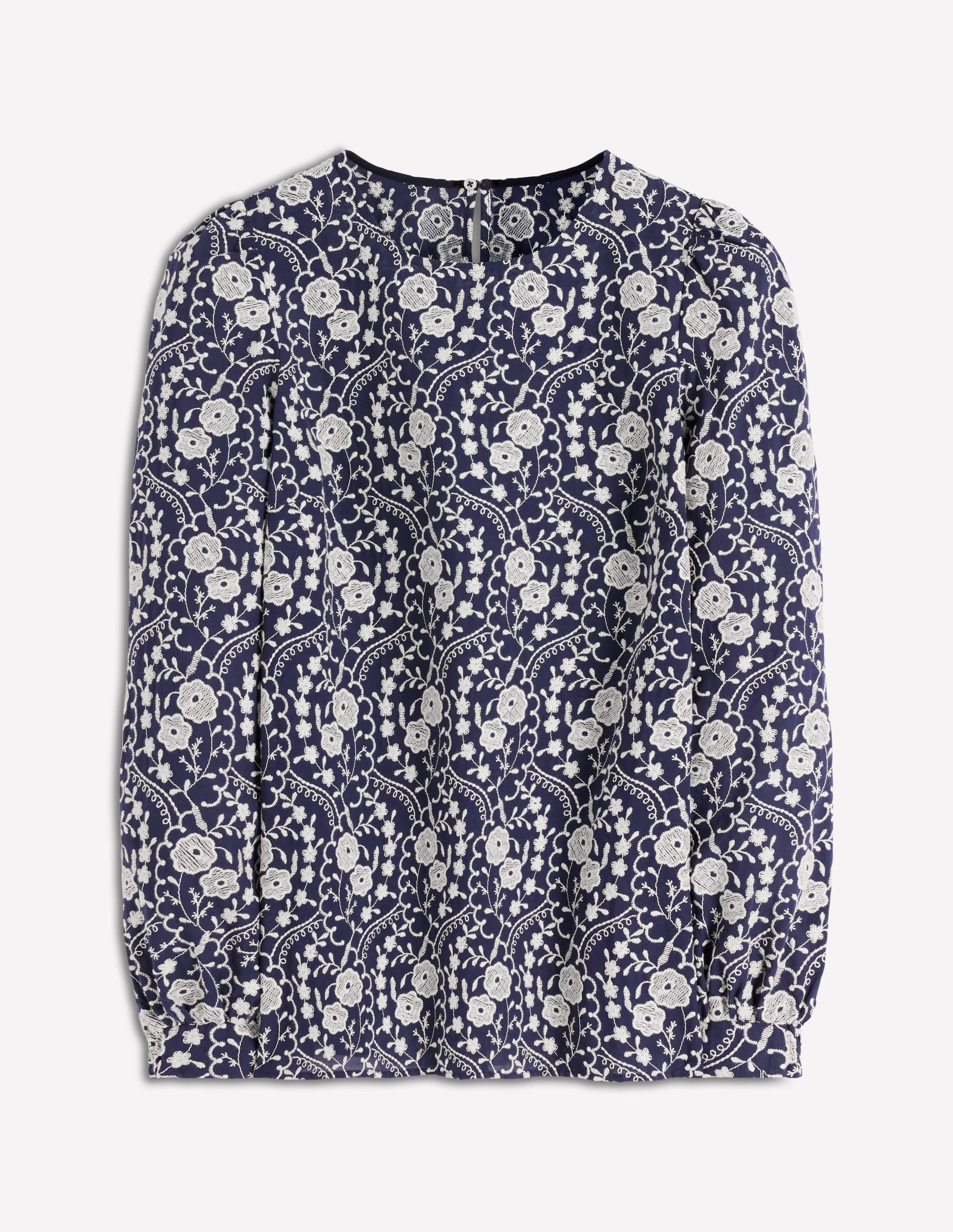 Embroidered Cotton Top-Navy - Image 6
