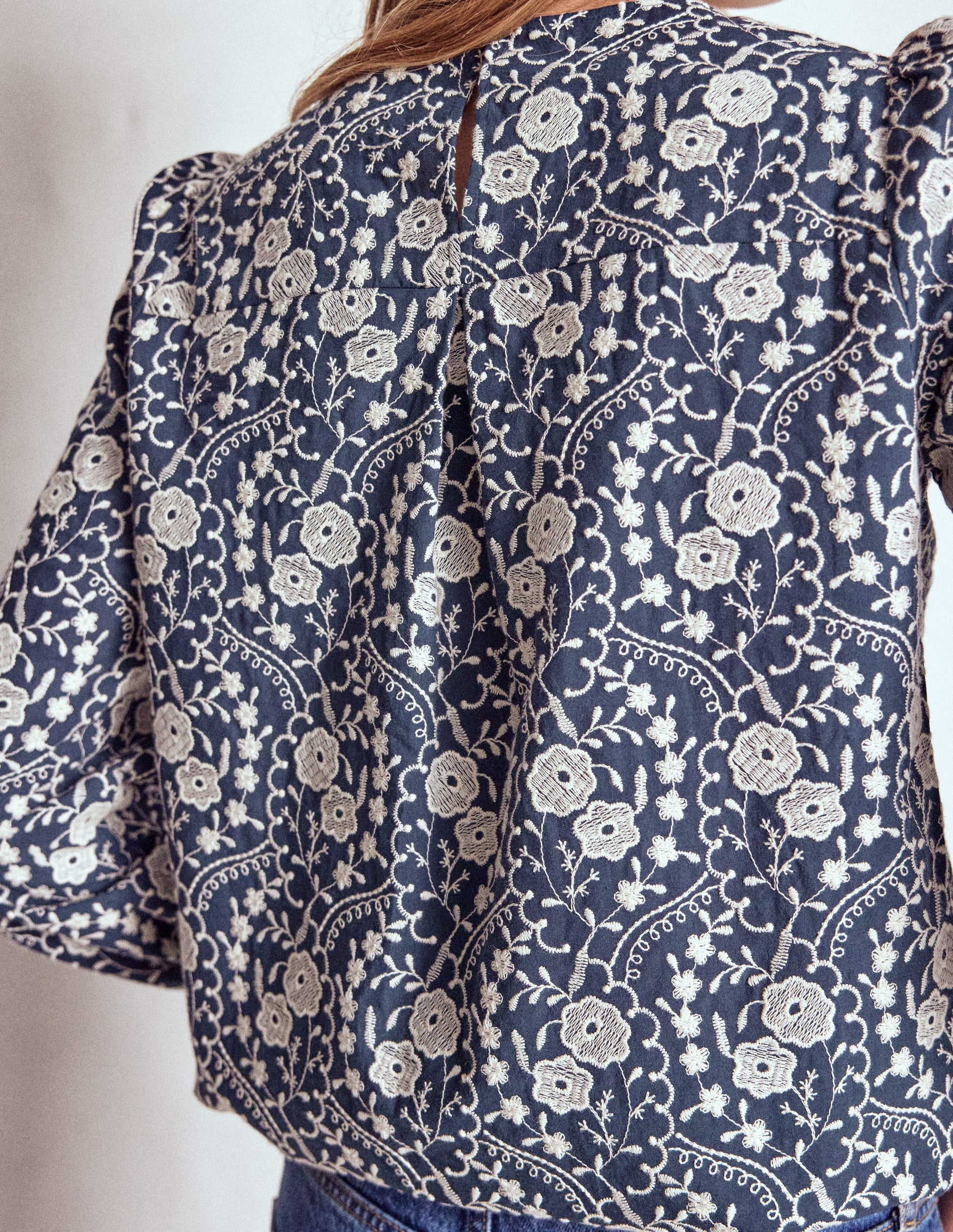 Embroidered Cotton Top-Navy-5