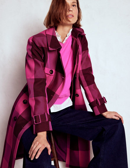 Cheltenham Trench Coat-Pink Peony, Chestnut Gingham
