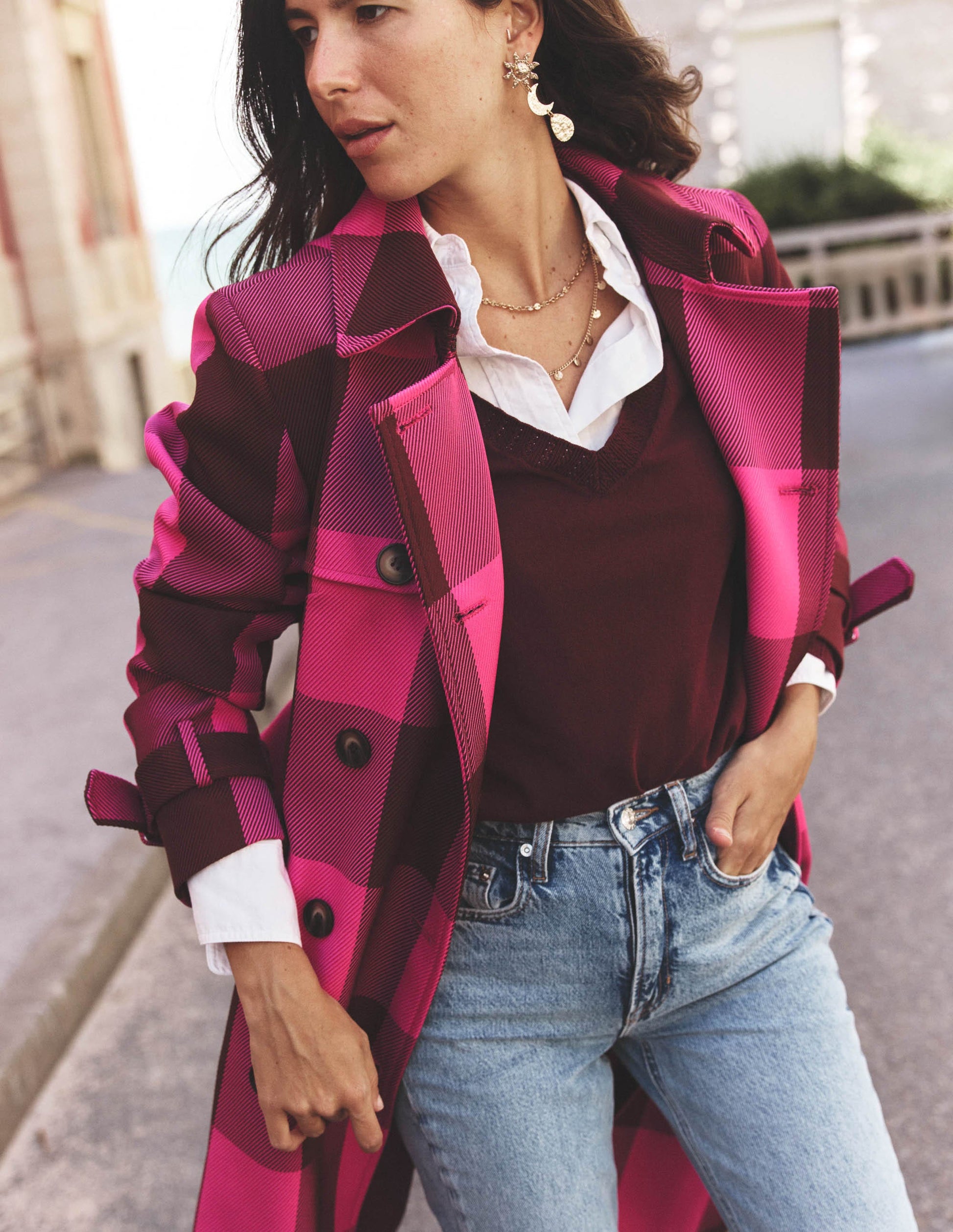 Cheltenham Trench Coat-Pink Peony, Chestnut Gingham-1