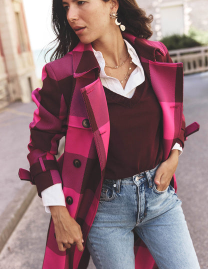 Cheltenham Trench Coat-Pink Peony, Chestnut Gingham-1