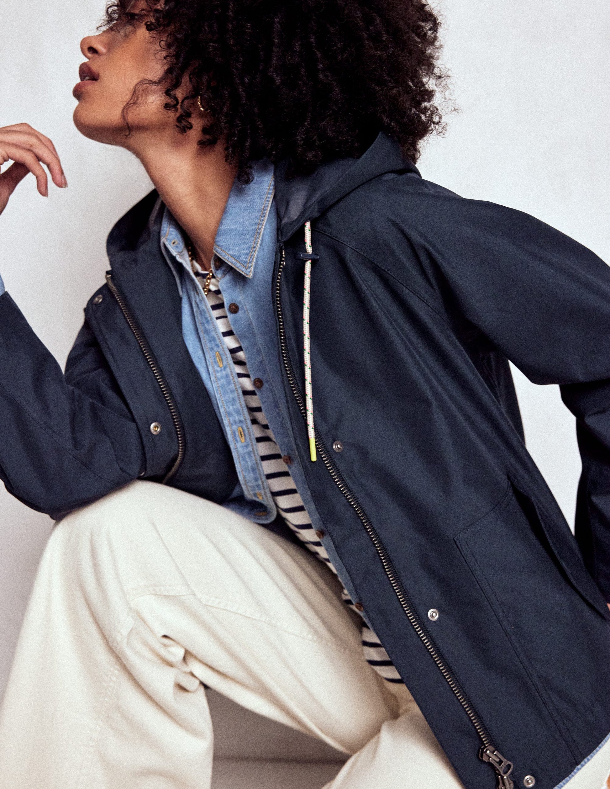 Cropped Rain Mac-Navy-1