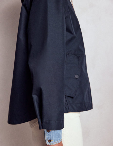 Cropped Rain Mac-Navy