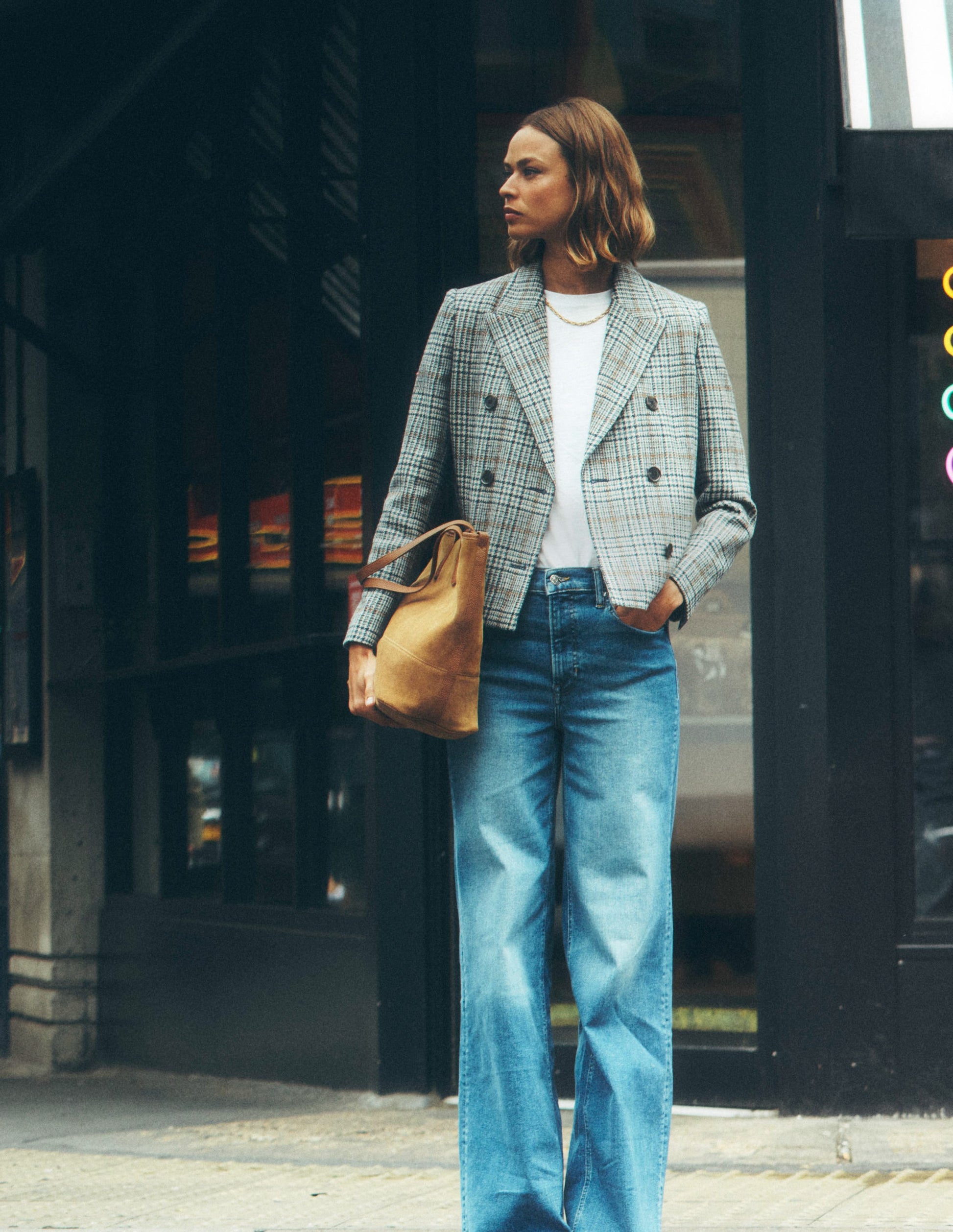 Boxy Double Breasted Blazer-Blue and Grey Prince of Wales-2