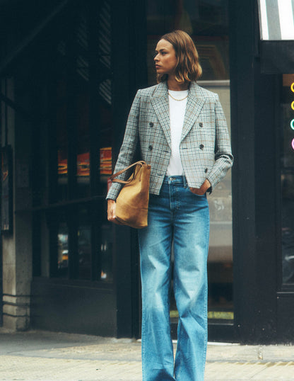 Boxy Double Breasted Blazer-Blue and Grey Prince of Wales-2